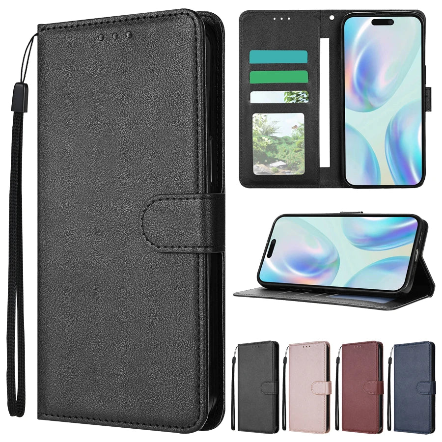 Handytasche mit Kartenfach, Foto-Stand und Magnetverschluss – Lederhülle für iPhone 16e, 16 Pro Max, 15 Plus, 14, 13, 12 und 11 – Stoßfestes Cover