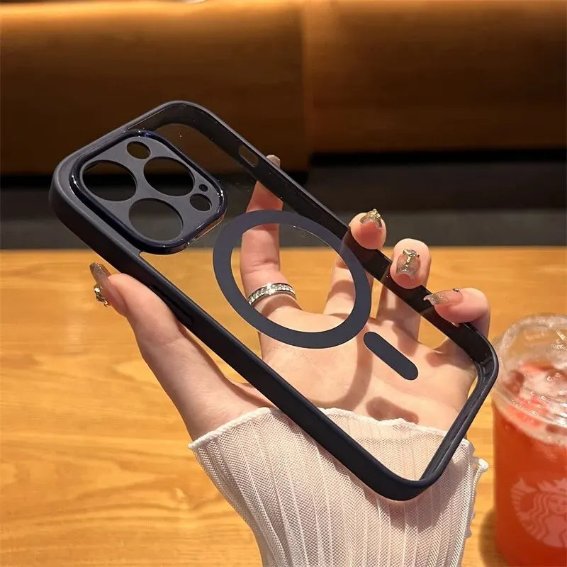 Premium Magnethülle mit Wireless Charging für iPhone 16, 15, 14 Plus, 13, 12, 11 Pro Max – Stoßfeste, transparente Soft-Bumper-Hülle für optimalen Schutz!**