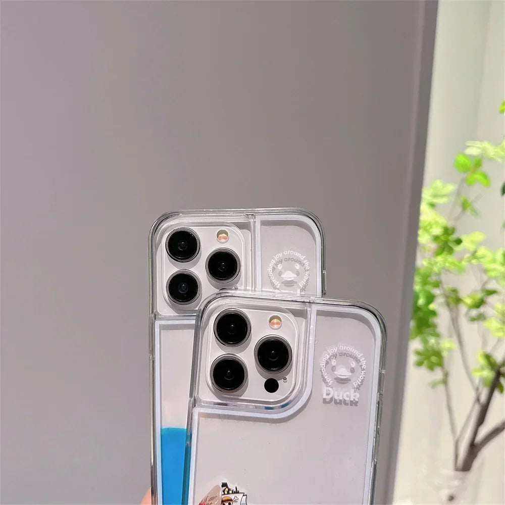 Schwebende Flüssig-Sand Handyhülle - Transparente Weiche Schutzhülle für iPhone 15 Plus, 14, 13, 12, 11 Pro MAX mit Cartoon-Piratenschiff-Design