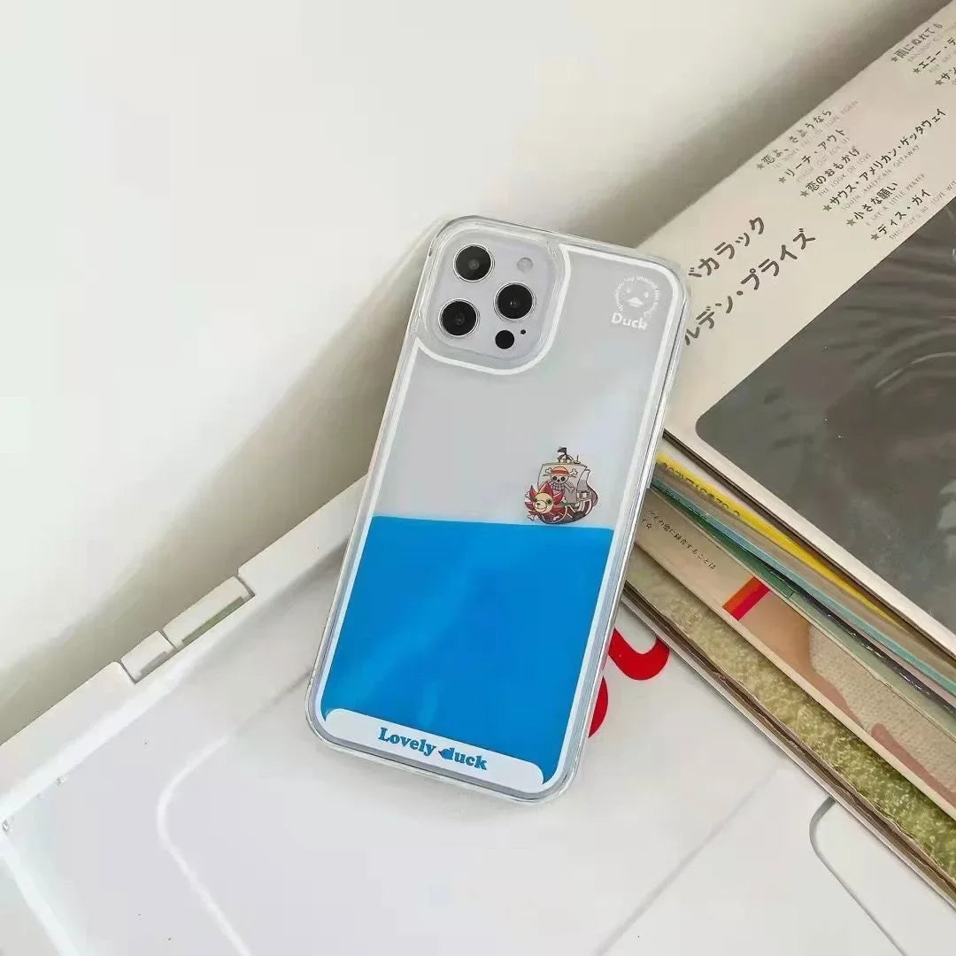 Schwebende Flüssig-Sand Handyhülle - Transparente Weiche Schutzhülle für iPhone 15 Plus, 14, 13, 12, 11 Pro MAX mit Cartoon-Piratenschiff-Design