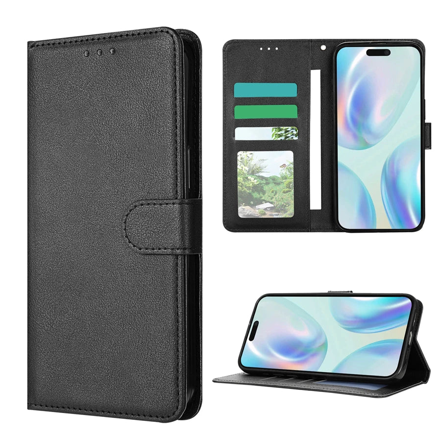 Handytasche mit Kartenfach, Foto-Stand und Magnetverschluss – Lederhülle für iPhone 16e, 16 Pro Max, 15 Plus, 14, 13, 12 und 11 – Stoßfestes Cover