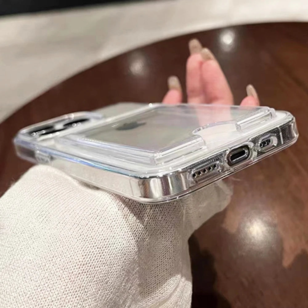 Luxuriöse transparente Hart-Acryl-Kartenhalter-Handyhüllen für iPhone 16 Pro Max 11 12 13 14 15 stoßfest mit Bumper-Rückseite.