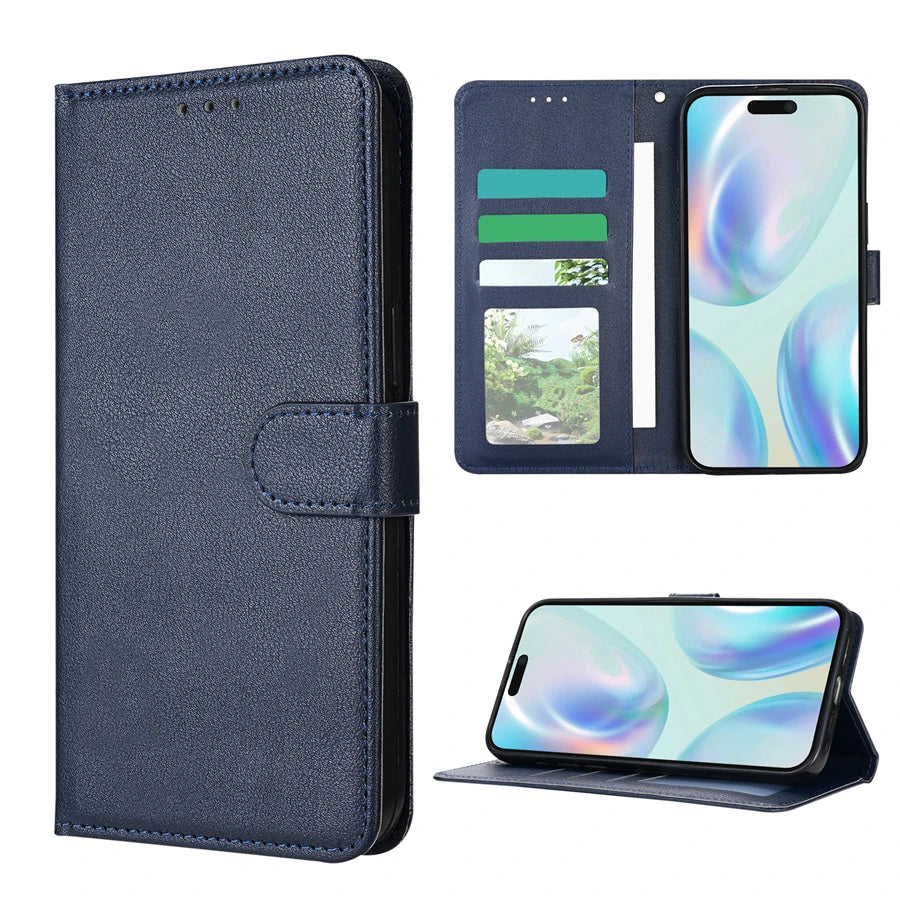 Handytasche mit Kartenfach, Foto-Stand und Magnetverschluss – Lederhülle für iPhone 16e, 16 Pro Max, 15 Plus, 14, 13, 12 und 11 – Stoßfestes Cover