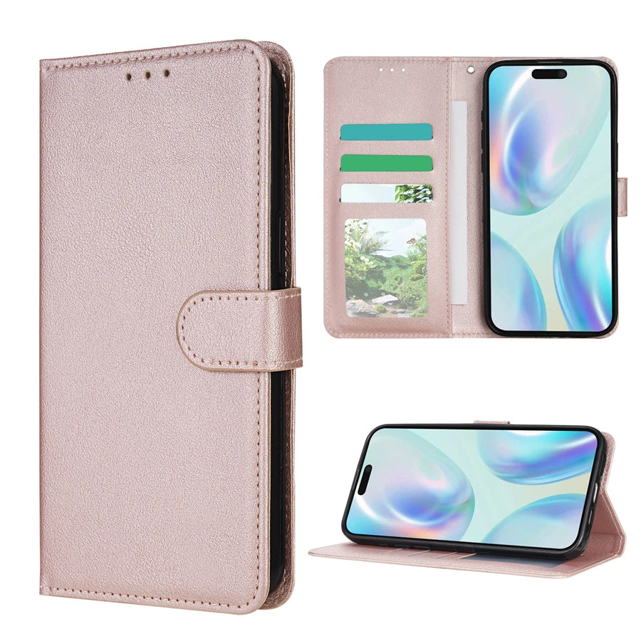 Handytasche mit Kartenfach, Foto-Stand und Magnetverschluss – Lederhülle für iPhone 16e, 16 Pro Max, 15 Plus, 14, 13, 12 und 11 – Stoßfestes Cover