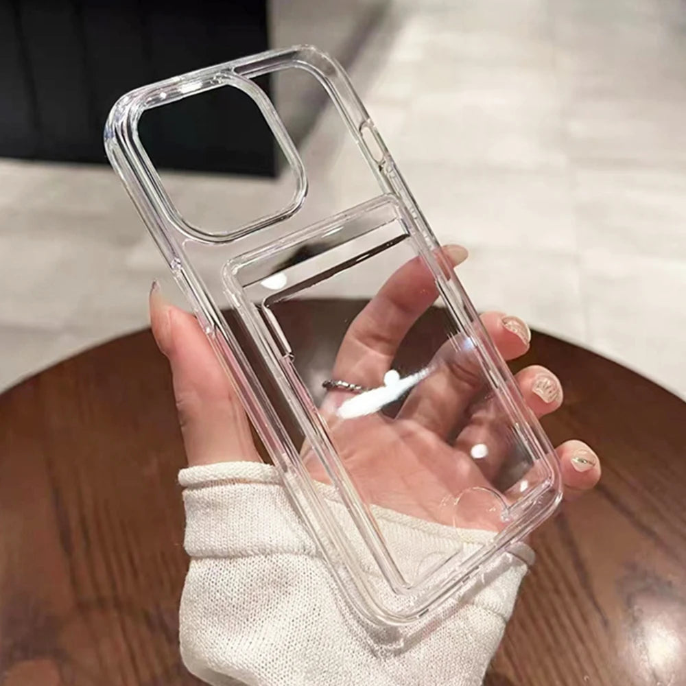 Luxuriöse transparente Hart-Acryl-Kartenhalter-Handyhüllen für iPhone 16 Pro Max 11 12 13 14 15 stoßfest mit Bumper-Rückseite.