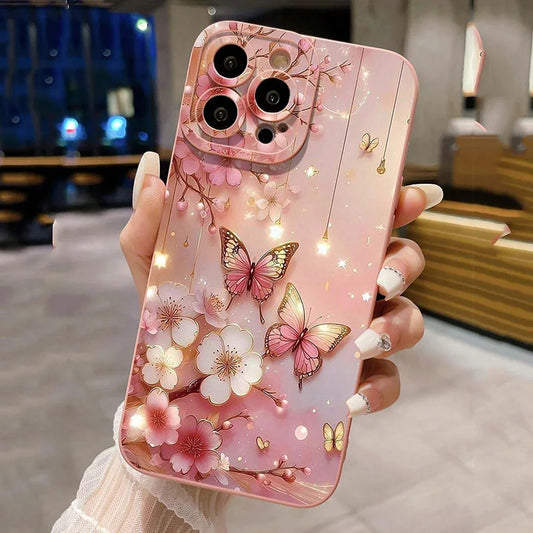 Schmetterlings- und Blumen-Muster: Stoßfeste Handyhülle für iPhone 11, 12, 13, 14, 15, 16, Pro Max, 16E, Mini, XR, XS, X, 7, 8 Plus und SE2 – Mattes Cover für stilvollen Schutz!