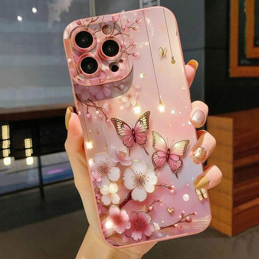 Schmetterlings- und Blumen-Muster: Stoßfeste Handyhülle für iPhone 11, 12, 13, 14, 15, 16, Pro Max, 16E, Mini, XR, XS, X, 7, 8 Plus und SE2 – Mattes Cover für stilvollen Schutz!