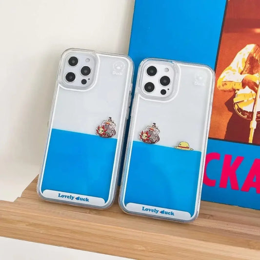 Schwebende Flüssig-Sand Handyhülle - Transparente Weiche Schutzhülle für iPhone 15 Plus, 14, 13, 12, 11 Pro MAX mit Cartoon-Piratenschiff-Design