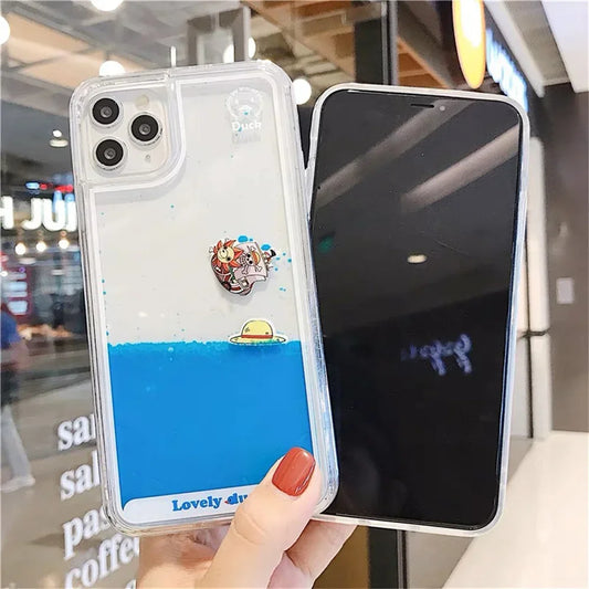 Schwebende Flüssig-Sand Handyhülle - Transparente Weiche Schutzhülle für iPhone 15 Plus, 14, 13, 12, 11 Pro MAX mit Cartoon-Piratenschiff-Design