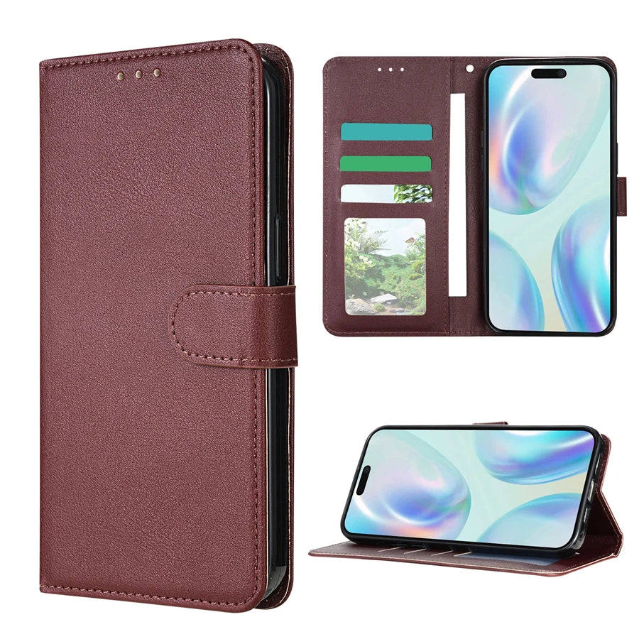 Handytasche mit Kartenfach, Foto-Stand und Magnetverschluss – Lederhülle für iPhone 16e, 16 Pro Max, 15 Plus, 14, 13, 12 und 11 – Stoßfestes Cover