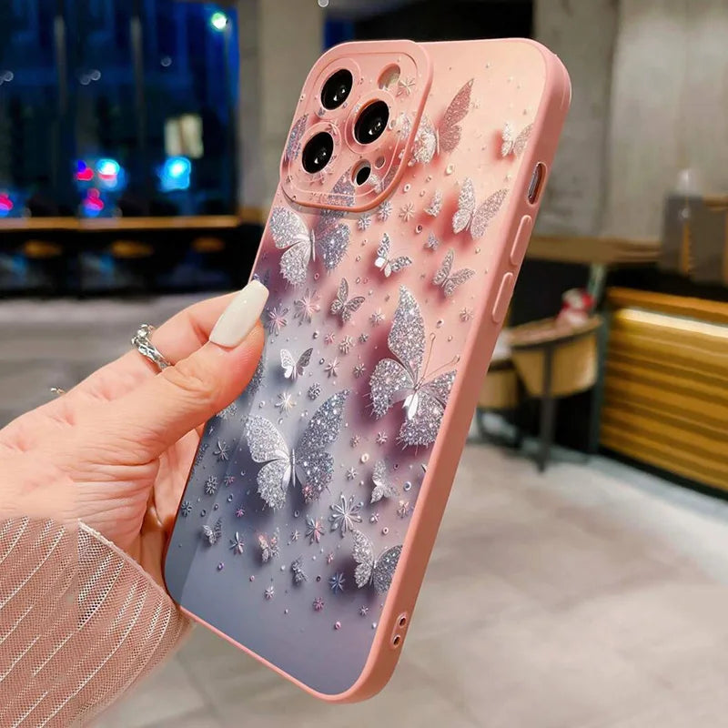 Schmetterlings- und Blumen-Muster: Stoßfeste Handyhülle für iPhone 11, 12, 13, 14, 15, 16, Pro Max, 16E, Mini, XR, XS, X, 7, 8 Plus und SE2 – Mattes Cover für stilvollen Schutz!