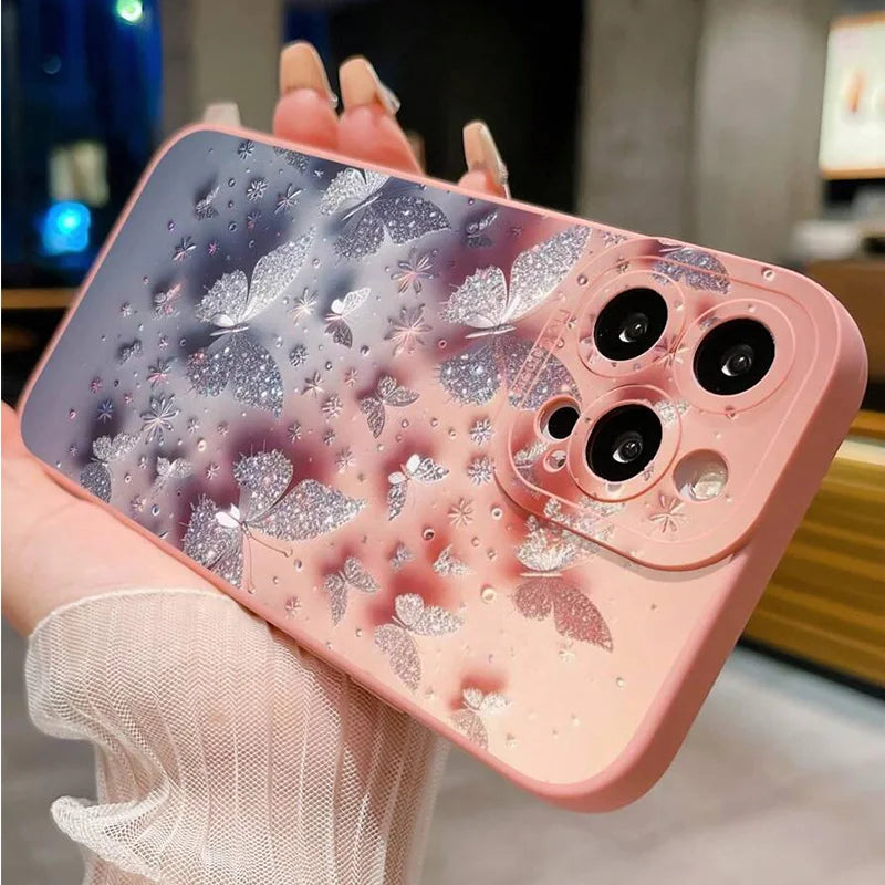 Schmetterlings- und Blumen-Muster: Stoßfeste Handyhülle für iPhone 11, 12, 13, 14, 15, 16, Pro Max, 16E, Mini, XR, XS, X, 7, 8 Plus und SE2 – Mattes Cover für stilvollen Schutz!
