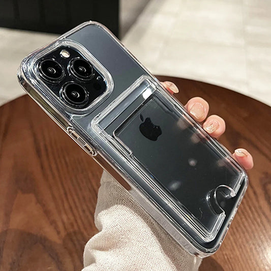 Luxuriöse transparente Hart-Acryl-Kartenhalter-Handyhüllen für iPhone 16 Pro Max 11 12 13 14 15 stoßfest mit Bumper-Rückseite.